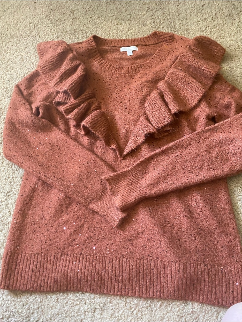 LC Lauren Conrad Ruffle Shoulder Sparkle Sequin Sweater